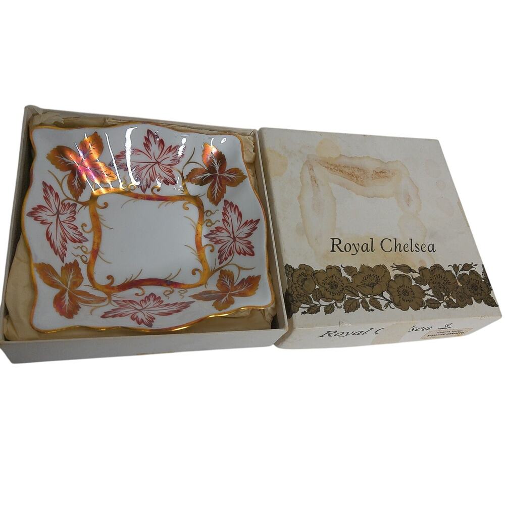 Vtg Royal Chelsea Golden Valley Trinket Dish Candy Bowl Bone China England Boxed